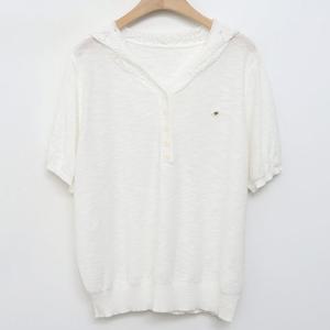 샵앤) 여성 반단추 오픈 시슬 후드 반팔 니트티 BONG-WKN-4501-아이보리