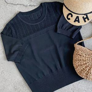 샵앤) 여성 라운드넥 부분꼬임 여름 반팔 니트티 DGB-WKN-4553-블랙