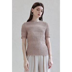 [요이츠]보더 텍스처 플리츠 블라우스_YJ05WNPBL23_BE1