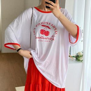 빅사이즈 506 레드체리배색라인티셔츠 DRAU796