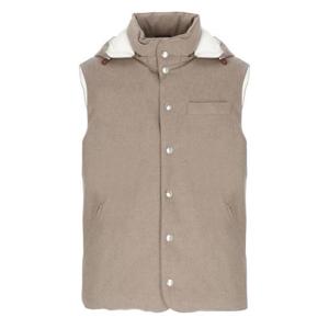 브루넬로 쿠치넬리 본디드 울 플란넬 디테처블 후드 다운 베스트