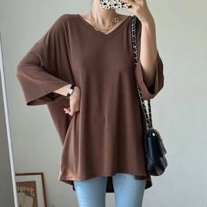 나야홍 / 빅사이즈 507 샤롱스판브이넥반팔티 DRAT732