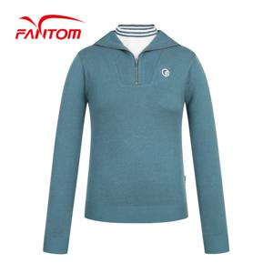 [팬텀] 여성 레이어드 이중넥 반집업 긴팔 니트