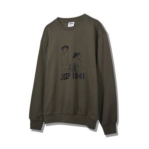 [지프]JO3TSU894 공용 테두리 곰 맨투맨 2024년 기획 카키 티셔