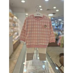 아가방 세이브존03 아가방 핑크 제프 체크 맨투맨 상하세트 AT01R753001A