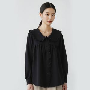 샵앤) 여성 루즈핏 레이스 피터팬 카라 프릴 긴팔 블라우스 EGG-WBL-20774-블랙