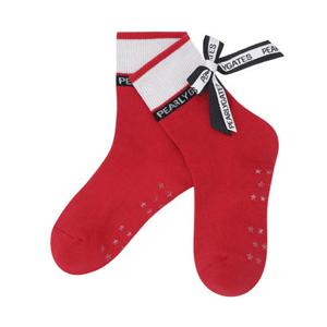 [파리게이츠] (521E3SC004)여성 배색 백 리본 논슬립 중목 양말