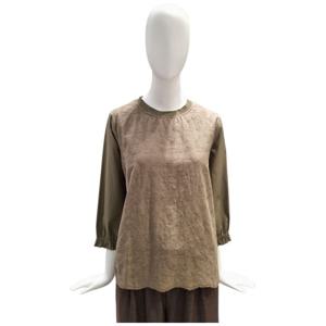 [페이지플린]라운드넥 레이스 배색 셔링 긴팔 티셔츠 F5CTS007