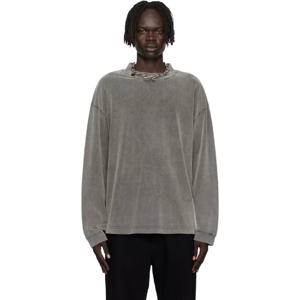 아크네 티셔츠 그레이 크루넥 루즈 핏 스웨트셔츠 252129M213061