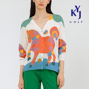 봄가을 아트 프린트 브이넥 감각적인 여성 골프 가디건 DPFLCA77