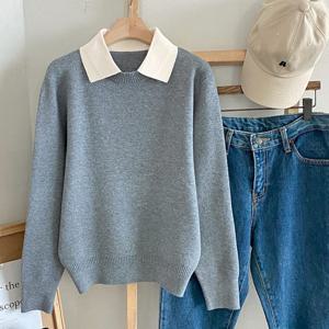 샵앤) 여성 카라넥 베이직 심플 긴팔 니트 티셔츠 DGB-WKN-4936-그레이