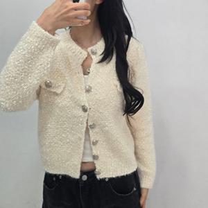 샵앤) 여성 라운드 단추오픈 세미크롭 긴팔 블링 부클 가디건 SIU-WCD-4944-아이보리