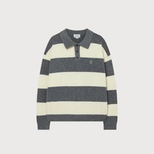 M 커버낫긴팔티 CQK CO2503KT11-GR 스트라이프 카라 니트 Gray