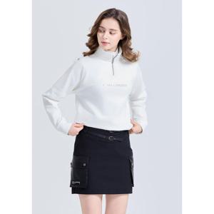 [챌린저]여성 우븐패치 하이넥 반집업 기모 긴팔 티셔츠 크림_CH