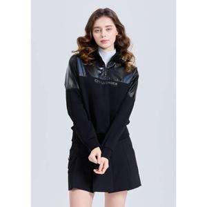 [챌린저]여성 우븐패치 하이넥 반집업 기모 긴팔 티셔츠 블랙_CH