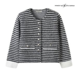 나인식스뉴욕  소매 배색 패턴 체크 퍼 가디건 (NPAKG010M0)