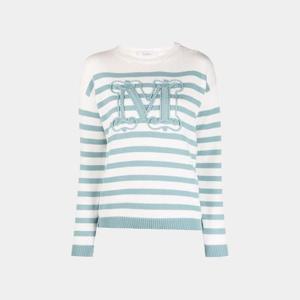 막스마라 여성 M로고 자수 코튼 스트라이프 라이트블루화이트 니트 13610321600 011