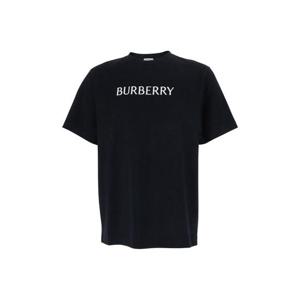 BURBERRY 면 남성의 앞면에 로고가 새겨진 검은색 크루넥 티셔츠 8122387A1189