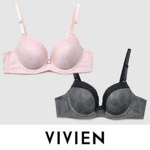 (비비안)체크 레이스 와이어 몰드 C컵 브라