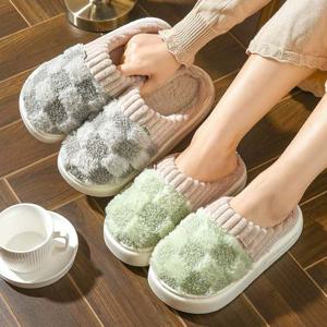 보들 체크 방한 털실내화 ELB-002