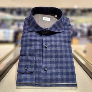 [레노마] 밴브루 멜란지 미디움체크 와이드카라 BMFNC1214NY