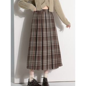 [예쎄][예쎄] 모직 뒷밴딩 체크 플리츠 롱스커트 (S4WSK007A)