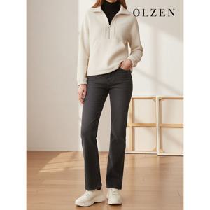 [올젠(우먼)][OLZEN W] 여성 그레이 워싱 데님 팬츠 (ZLD4DP2302