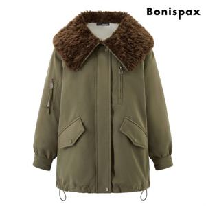 [보니스팍스]퍼 배색 집업 야상 하프 다운 점퍼 (XP4JJ054L0)