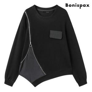 [보니스팍스]언발 레이어드 페이크 지퍼 맨투맨 티셔츠 (XP4LW012L0)