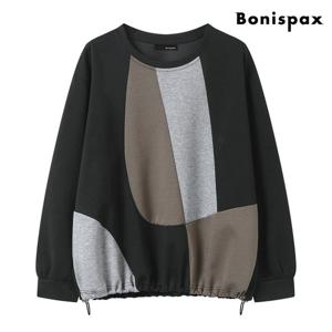 [보니스팍스]아트워크 배색 스트링 맨투맨 티셔츠 (XP4LW015L0)