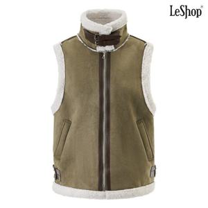 [르샵]넥 스트랩 집업 시어링 배색 무스탕 베스트 (DP4VW018A)