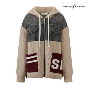나인식스뉴욕  레터링 니트 포켓 데님 배색 후드 가디건 (NPCKG003M0)