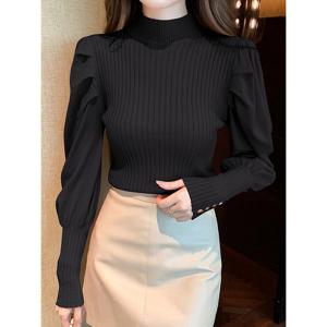 [예쎄](예쎄) 퍼프 슬리브 하프넥 슬림니트(S5WKN042A)