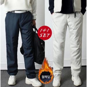 [프랭키뉴욕]1+ 1 남성 패딩 바지 겨울 방한 등산 골프 바지 남자 솜 작업복 방한복 옆밴딩 두꺼운 팬츠