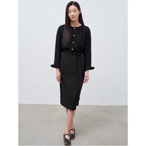 [빈폴레이디스] 넥 셔링 벨티드 원피스  블랙 (BF4271C075)