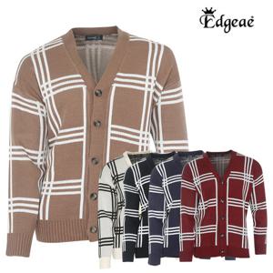 엣지애 남성 사각체크 오버핏 니트 가디건 MCGSM7004F2