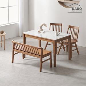 라로퍼니처 알토 1200 유광 포세린 통 세라믹 4인 식탁 세트 (의자2+원목벤치1)