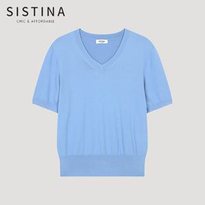 [SISTINA] 인기 데일리 브이넥 반팔 니트_ASKPOO21630_BL