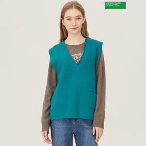 베네통 스티치 자수 레이어드 니트 베스트 BAKV54361_GN