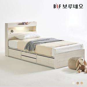[착불] 보루네오 조엔Po LED 4서랍 수납 침대 본넬매트리스 세트 SS