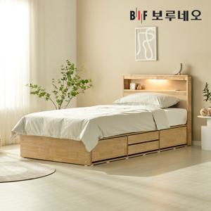 [착불] 보루네오 뉴키Po 4서랍 고무나무 원목 침대 LED 본넬매트리스 세트 SS