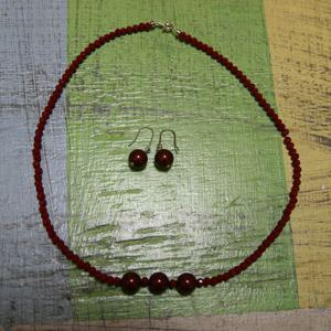 크리스탈 진주 레드 Simple 여자 목걸이 귀걸이 세트