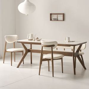 [착불] 더끌림 모린 1800 포세린 세라믹 4인용 식탁+의자2+등받이 벤치1 IKMR1A