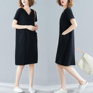 여성미니원피스 1P 여자 브이넥 반팔 통넓은 치마