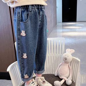 [조이멀티]토끼자수 여아동 긴바지 밴딩 청바지 데님팬츠 205562