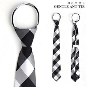 젠틀안트 화이트블랙 체크자동넥타이05-1007
