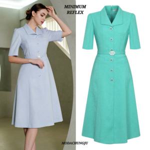 [미니멈]MD 카라넥 페미닌 버튼 플레어원피스 MD MXBAWO5110_CJ