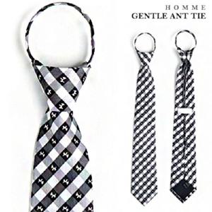 젠틀안트 화이트블랙 체크자동넥타이05-1001