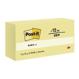 3M)포스트-잇 노트(654-12 노랑) 접착메모지 접착식메모지 메모용품 학용품 다용도메모지 필기용품 사무용