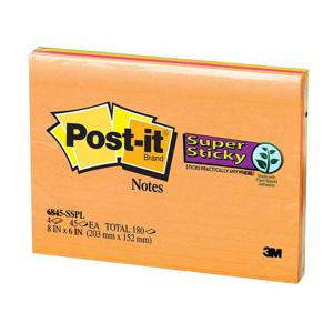 3M포스트잇노트 점착용6845 SSPL 203x152mm 4색 4패드 큰접착메모지 접착미팅노트 점착미팅노트 미팅메모지